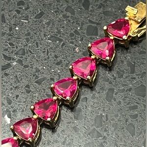 Suzanne Somers vintage RARE Trilliant Cut Ruby Cz tennis line bracelet Gold HSN
